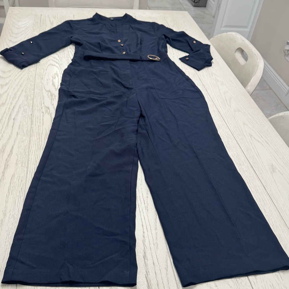 Ann Taylor Navy Jumpsuit with Belted Waist - Picture 3 of 9